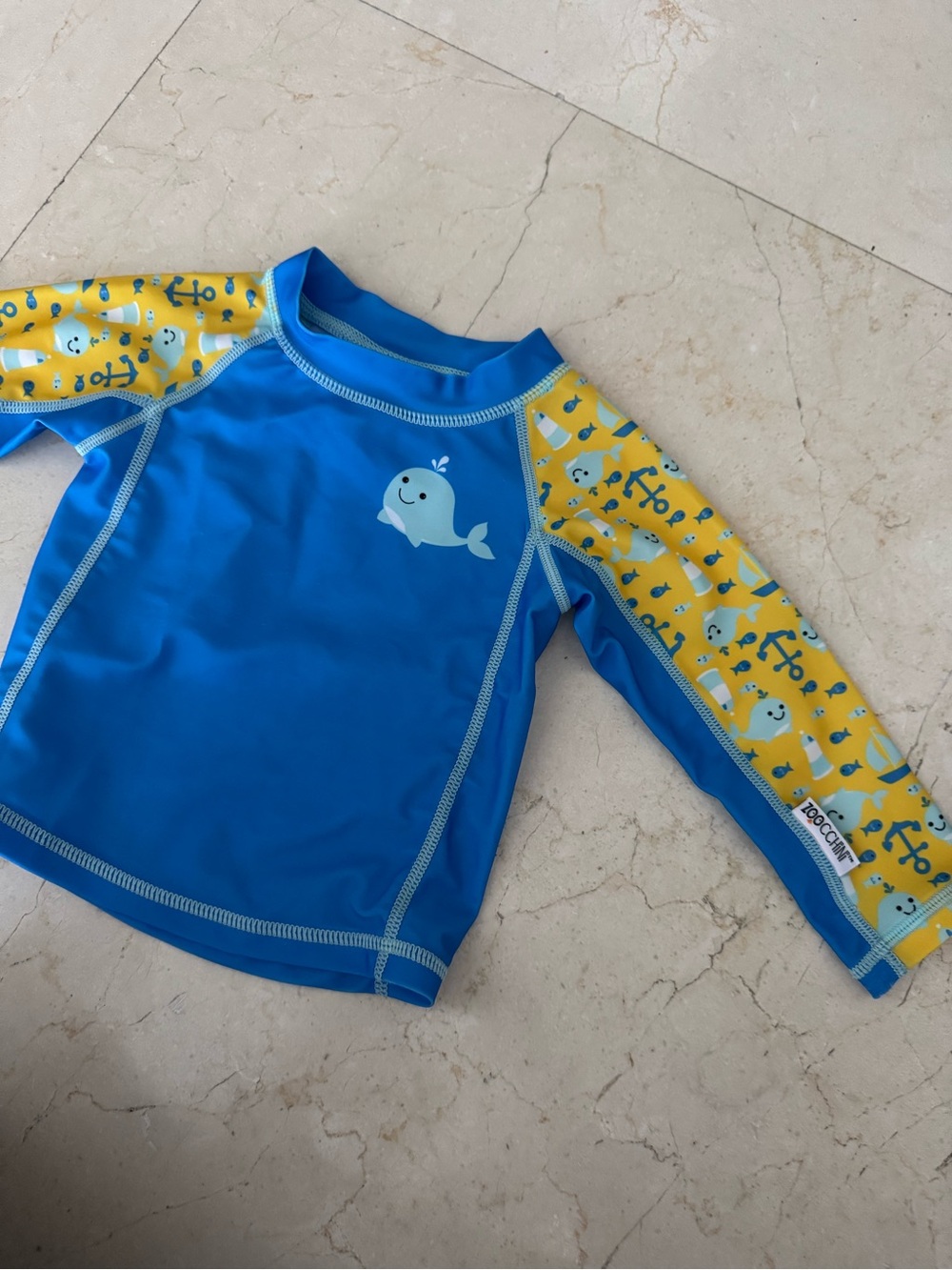 Toddler Blue & Yellow Whale Rash Guard - 100% UV Swim Shirt